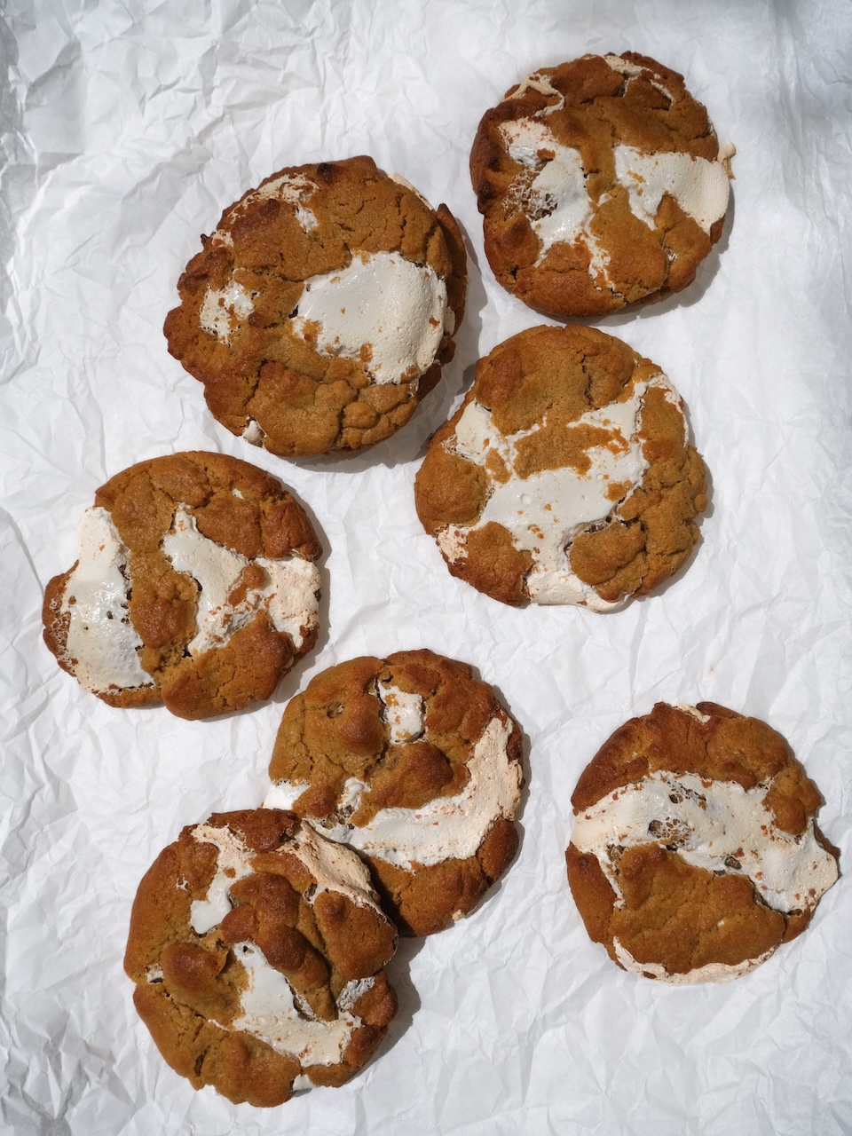fluffernutter cookies laying flat on a white background